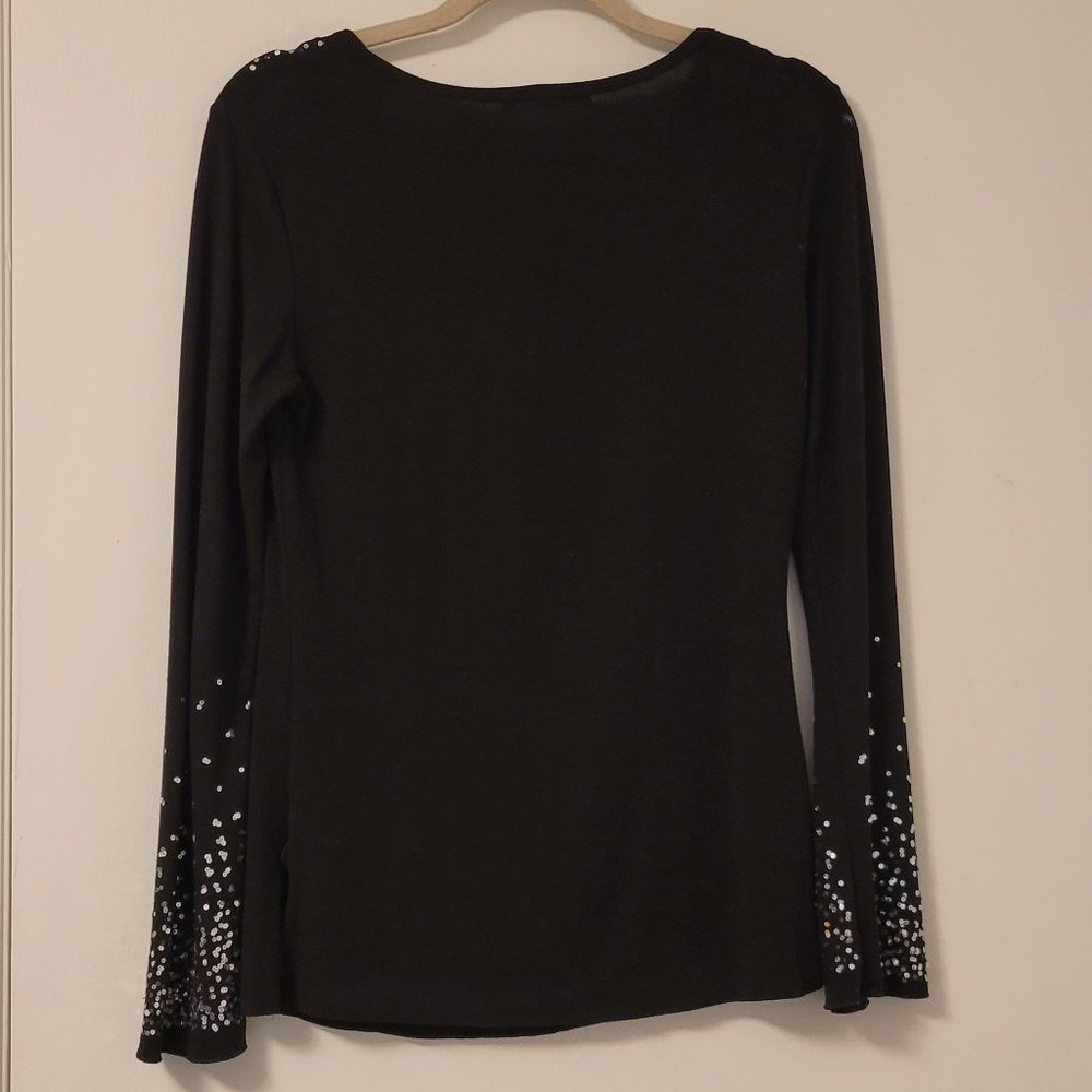 ❣️HP❣️Charlotte Russe black sequin top bell sleeves ties in front sz: M NWOT - Picture 2 of 5